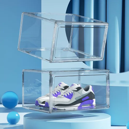 Miniatura 4 de HIYOHIYO 1 paquete de cajas de almacenamiento transparentes apilables para zapatos, cajas de almacenamiento de zapatos, vitrina totalmente