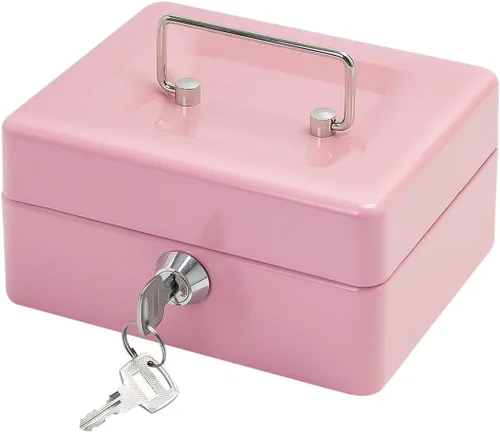 Miniatura 13 de Caja de efectivo de acero con cerradura de llave, organizador de dinero pequeño de metal con bandeja para dinero, caja de almacenamiento de efectivo