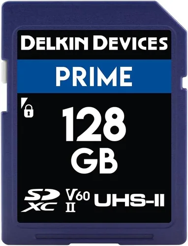 Delkin Devices Prime - Tarjeta de memoria SDXC UHS-II de 128 GB, lectura de 300 MB/s, escritura de 105 MB/s, ideal para video 8K, 4K, HDR y 360º |