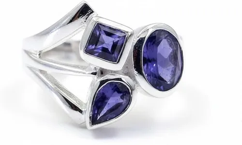55Carat Anillo de iolita de plata con forma mixta de piedras preciosas naturales para mujer, talla 5, 6, 7, 8, 9, 10, 11, 12, 13 de EE. UU