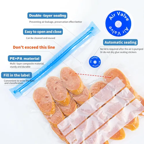 Miniatura 3 de Bolsas Sous Vide, 20 bolsas reutilizables de sellado al vacío de 10 x 11 pulgadas para alimentos, bolsa selladora con cremallera al vacío con bomba