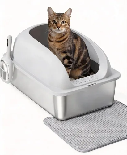 Miniatura 10 de Simple Deluxe Caja de arena XL para gatos de acero inoxidable con tapa, bandeja de arena de metal de alta cara para gatos grandes, a prueba
