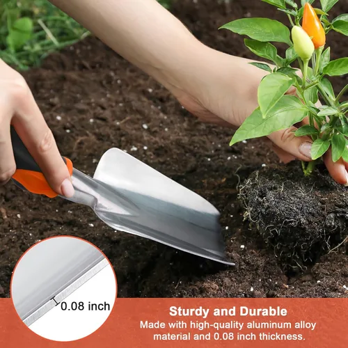 Miniatura 5 de Pala de jardín, pala de mano resistente con mango ergonómico, pequeñas herramientas de jardinería para excavar, herramientas de pala de jardinería