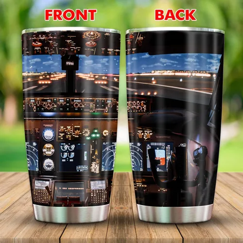 Miniatura 4 de TERAVEX Boeing 737 Cockpit Screens Regalos para papá, esposo de hija, hijo, cumpleaños, Día del Padre, aniversario para él, vaso con tapa, taza