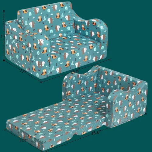 Miniatura 3 de MOMCAYWEX Sofá para niños, sofá de espuma abatible 2 en 1, silla plegable suave para juegos, verde azulado