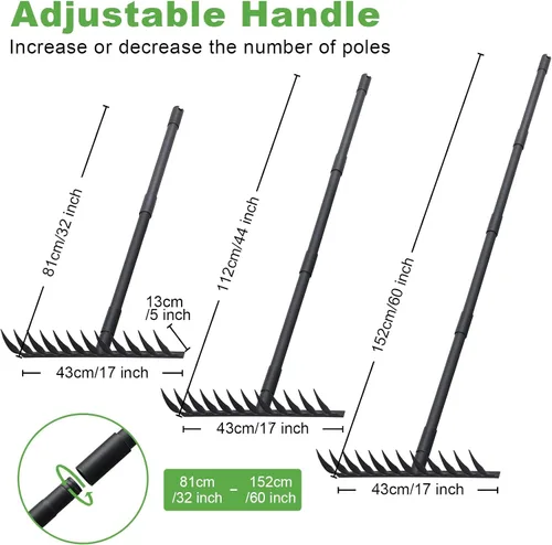 Miniatura 5 de Pragmatist Rastrillo de arco resistente de 60 pulgadas con cabeza de metal para jardín con mango de acero inoxidable ajustable, herramienta
