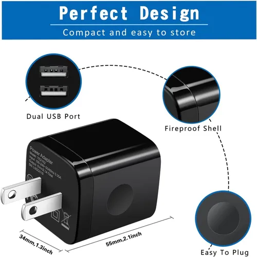Miniatura 5 de Cable de carga para Android, cable micro USB [2 unidades/6 pies] con 2 unidades de doble puerto USB cargador de pared de carga rápida compatible