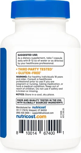 Miniatura 4 de Nutricost Ácido R-alfa lipoico 100 mg, 120 cápsulas - Cápsulas vegetarianas, sin OMG, sin gluten