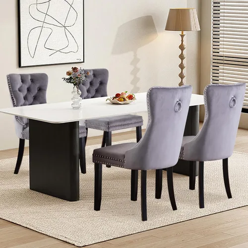 Miniatura 24 de Juego de 2 sillas de comedor tapizadas de terciopelo, sillas laterales de cocina de estilo moderno con ribete de cabeza de clavo y patas de madera