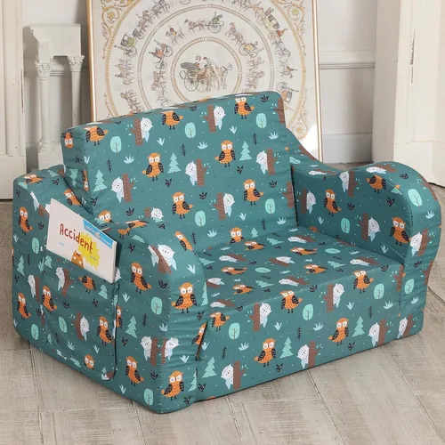 Miniatura 2 de MOMCAYWEX Sofá para niños, sofá de espuma abatible 2 en 1, silla plegable suave para juegos, verde azulado