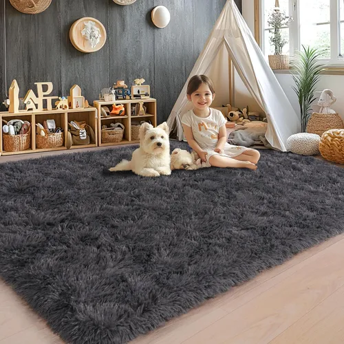 Miniatura 84 de Alfombras de área de 8x10 para sala de estar, alfombra shaggy grande ultra suave y esponjosa para dormitorio, alfombras de felpa mullida Blanco crema