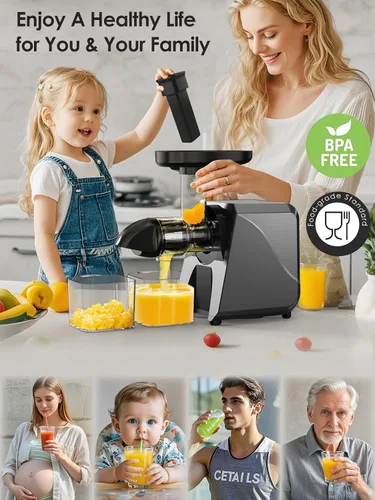 Miniatura 7 de Exprimidor de prensa en frío para naranja de apio, zanahoria, frutas y verduras, 250 W, máquina exprimidora lenta sin BPA, función inversa, fácil