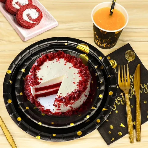 Miniatura 4 de Juego de vajilla desechable para fiestas y vajilla desechable para fiesta de cumpleaños con platos de papel, servilletas, vasos, tenedores