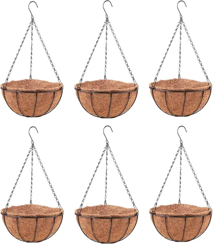 Miniatura 10 de LaLaGreen - Cestas colgantes para plantas al aire libre (paquete de 4, 8 pulgadas) macetas colgantes al aire libre con forro de coco, pequeñas