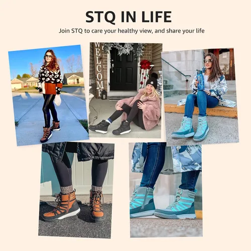 Miniatura 8 de STQ Botas de invierno para caminar para mujer, con cremallera, ligeras, acogedoras, botines con cordones