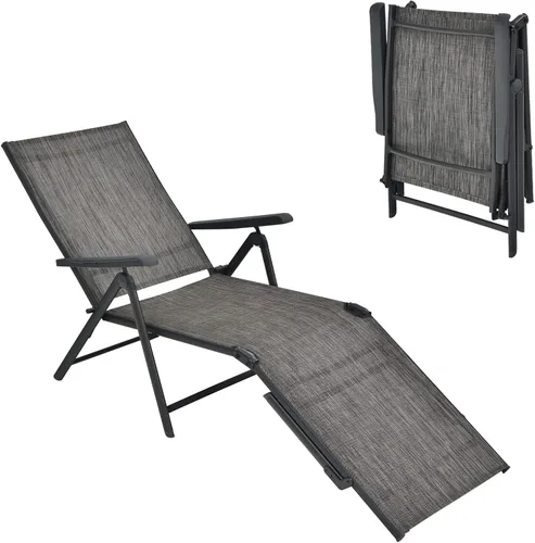 Miniatura 12 de Tangkula Sillón plegable para exteriores, tumbona reclinable con respaldo ajustable de 5 posiciones y reposapiés de 2 posiciones, no requiere Marrón