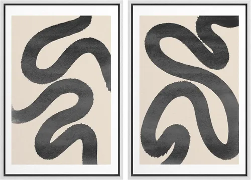 Miniatura 98 de SIGNWIN Lienzo enmarcado para pared, juego de arte de collage de ondas en espiral de mediados de siglo, formas abstractas, acogedor, neutro