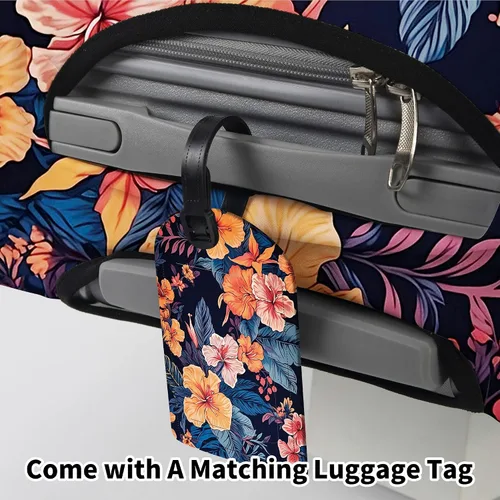 Miniatura 3 de JYCUHTCL Funda de equipaje prémium para maleta con etiqueta C de equipaje adicional, Flor-A, Cubierta de equipaje con etiqueta de equipaje