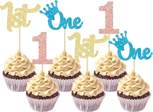 Miniatura 18 de 24 piezas de adornos para cupcakes de tercer cumpleaños, adornos para cupcakes de tercer cumpleaños con purpurina, tres adornos para cupcakes