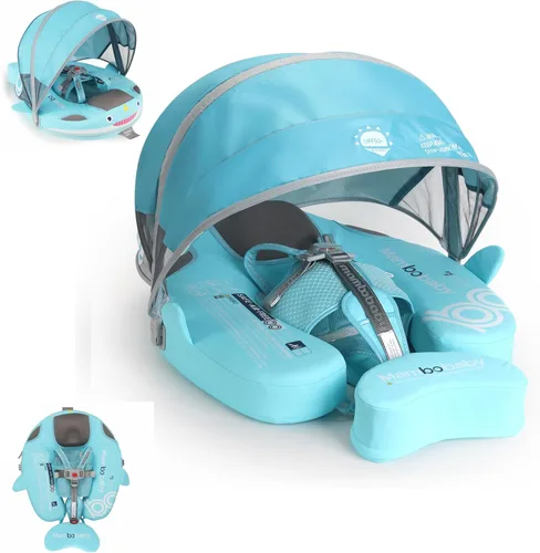 Miniatura 13 de Mambobaby Flotador para bebé con toldo y cola, flotador no inflable para piscina, correa de seguridad ajustable, entrenador de natación para niños