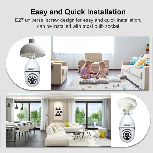 Miniatura 8 de EVERSECU Bombilla de luz inalámbrica de seguridad HD 1080P, WiFi de 2.4g y 5g, seguimiento automático de movimiento, audio de 2 vías, visión