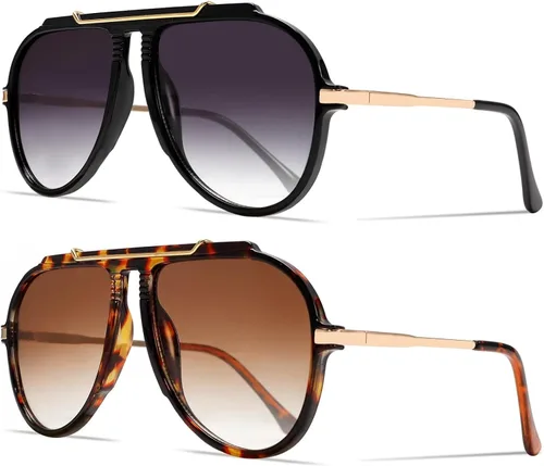 Miniatura 9 de GUVIVI Gafas de sol de aviador de gran tamaño para mujeres y hombres, estilo retro de los años 70, lentes de sol de metal dorado sin enredos