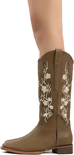 Miniatura 5 de SO SIMPOK Botas vaqueras bordadas con flores para mujer, botas vaqueras retro, botas occidentales, botas de media pantorrilla