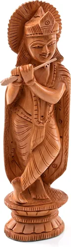 Estatua india de madera, ídolo, murti, para decoración de escritorio del templo del hogar, Pooja, regalo (Krishna, 6 pulgadas)