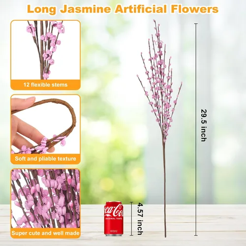 Miniatura 2 de Wootkey 10 Piezas Flores Artificiales de Jazmín de 29.5" de Largo Flores Falsas Ramas Secas para el Día de la Madre Hogar Oficina Bricolaje Arte