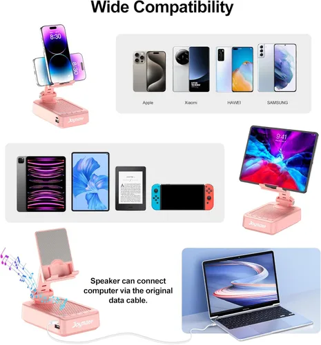 Miniatura 5 de Regalos para hombres y mujeres, soporte para teléfono con altavoz Bluetooth y función de carga, ángulo giratorio de 360°, soporte ajustable para Rosa