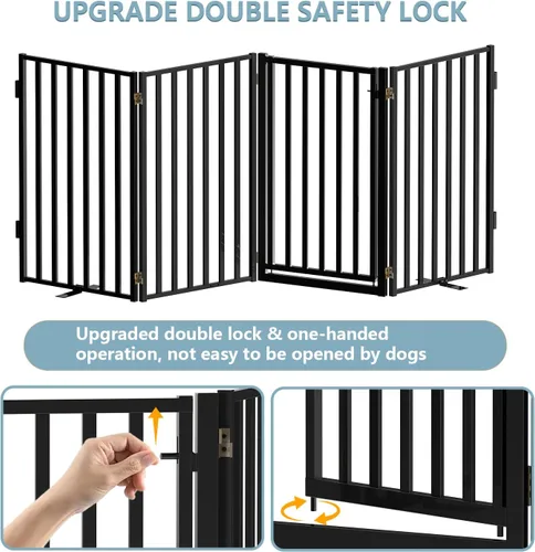 Miniatura 6 de Puertas independientes de metal con puerta, vallas para perros de 32 pulgadas de altura para interiores y exteriores, puertas plegables extra anchas