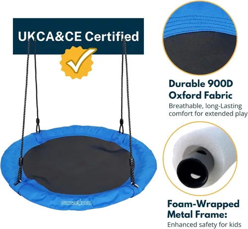 Miniatura 5 de Columpio de platillo – Asiento de columpio de árbol de 40 pulgadas con tela Oxford impermeable 900D para niños y adultos Capacidad de peso de 700