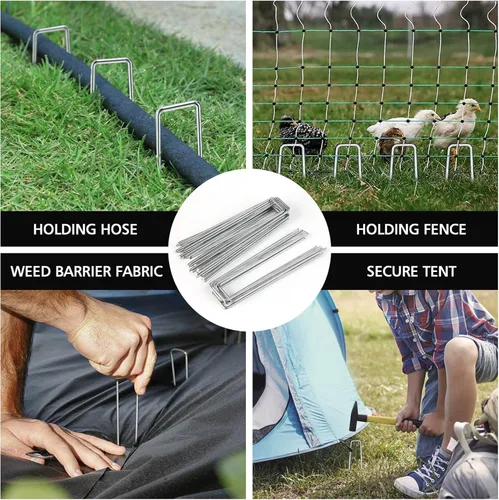 Miniatura 7 de HOOPLE Grapas de Paisaje de 15 cm Calibre 11 Galvanizadas, Estacas para Decoraciones al Aire Libre, Grapas Antióxido para Tela de Barrera de Malas