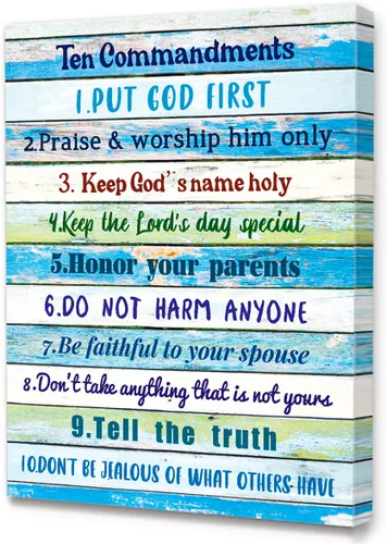 LISTNGBO Arte de pared con los 10 mandamientos para niños, decoración de pared de diez mandamientos para niños, versículos de la Biblia, arte de
