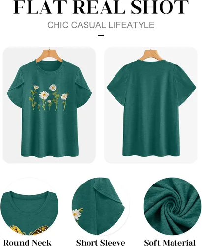 Miniatura 5 de Camiseta de manga corta con estampado de diente de león para mujer, con estampado floral