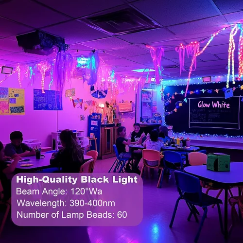 Miniatura 3 de Paquete de 2 Luces Negras LED de 40W IP66 Impermeables, Luz Negra con Enchufe e Interruptor, Reflector para Fiesta Fluorescente, Decoración