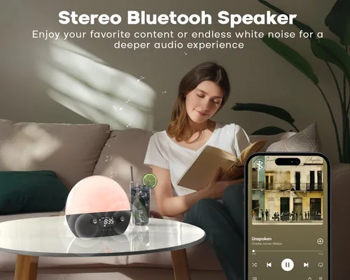 Miniatura 4 de MOMILLA Reloj despertador con altavoz Bluetooth, máquina de sonido de ruido blanco, despertador para dormitorios con personas que duermen