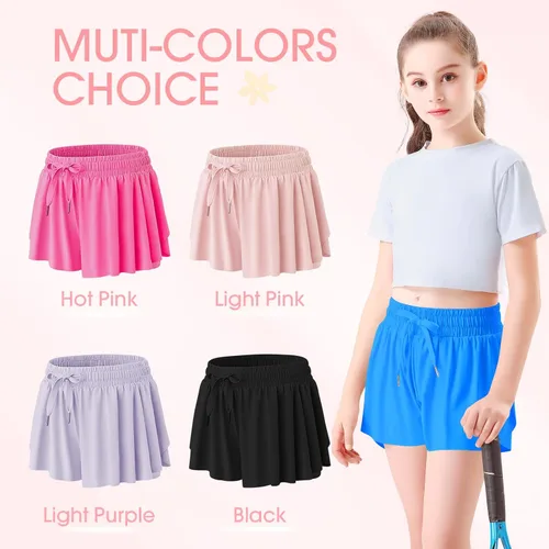 Miniatura 4 de QooNoo Girls Butterfly Shorts with Pocket Flowy Athletic Shorts High Waist Preppy Running Shorts for Kids Teen