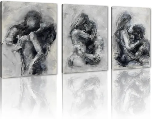 Miniatura 39 de Novatique 3 piezas de arte de pared sexy en blanco y negro para parejas desnudas, decoración de pared abstracta de amor para mujeres y hombres, arte