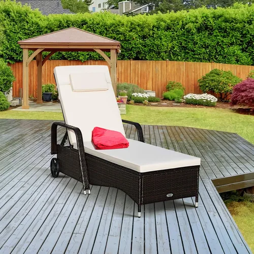 Miniatura 4 de COSTWAY Silla de salón de ratán para patio, sofá reclinable ajustable, acolchado, jardín
