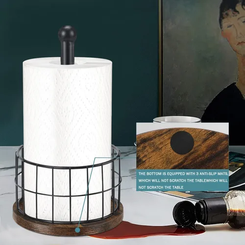Miniatura 7 de YINMIT Portarrollos de Papel de Cocina de Madera para Encimera, Portarrollos de Papel Estilo Granja con Base Resistente, Portarrollos de Papel