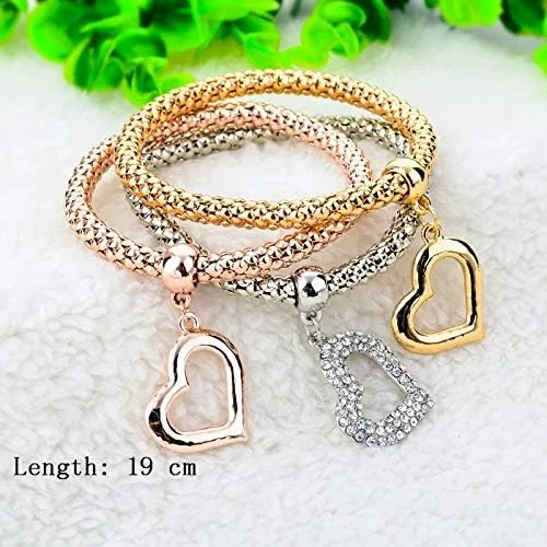 Miniatura 2 de Long Way 3 pulseras de abalorios chapados en oro rosa y plata para mujer, pulsera elástica multicapa de cristal