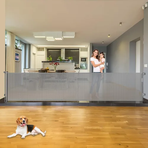 Miniatura 16 de Puerta de Bebé Retráctil Extra Ancha de 85 Pulgadas para Interiores, Puerta de Bebé Extra Larga para Exteriores, Puerta Extra Grande para Perros