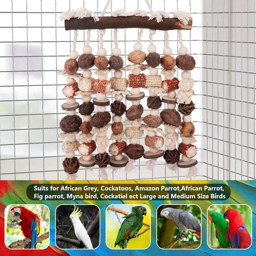 Miniatura 4 de Deloky Juguete de loro extra grande, juguete de madera natural para masticar desgarrador gris africano, loros amazónicos, guacamayos, razas medianas