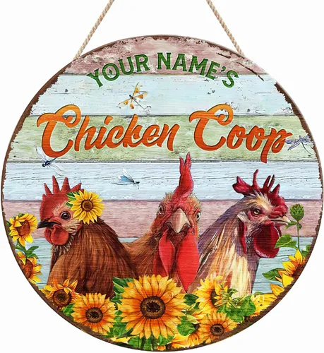 Miniatura 42 de Letrero de madera de gallinero personalizado para gallinero, diseño de granja esponjosa, varios tamaños, nombre personalizado, título y cita