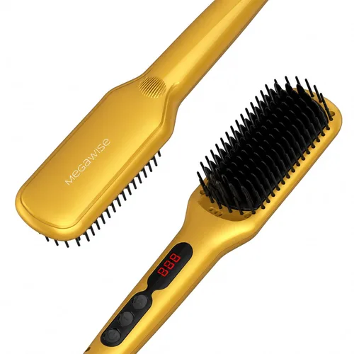 Miniatura 9 de MEGAWISE Cepillo alisador de cabello, cepillo de cerámica iónica para alisar el cabello para control del encrespamiento, calentamiento MCH 20s