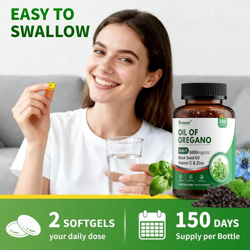 Miniatura 12 de 300 cápsulas blandas de aceite de orégano salvaje Orgánico Aceites de orégano en cápsulas blandas Orgánico con aceite de semilla negra