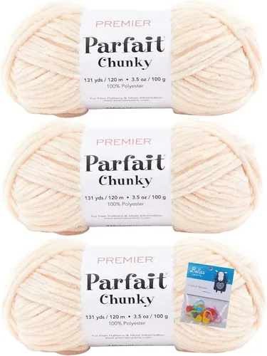 Miniatura 30 de Premier Yarns Parfait - Paquete de 3 unidades de felpilla gruesa de 3.5 onzas, peso supervoluminoso, paquete de 3 unidades con soportes para puntada