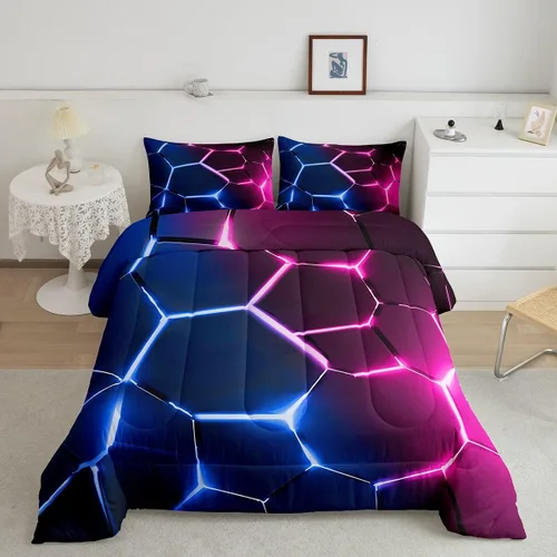 Miniatura 33 de Feelyou Juego de edredón de nido de abeja, edredón hexagonal rojo degradado para niños, niñas, adolescentes, juego de ropa de cama geométrico, Multi