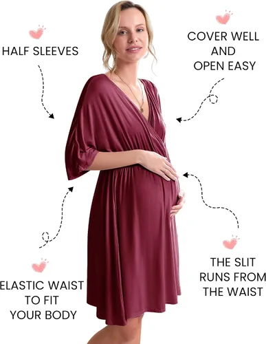 Miniatura 2 de Ekouaer Vestido de maternidad 3 en 1 para maternidad, trabajo de parto y lactancia, camisón de enfermería, ropa de dormir para lactancia, tallas S a